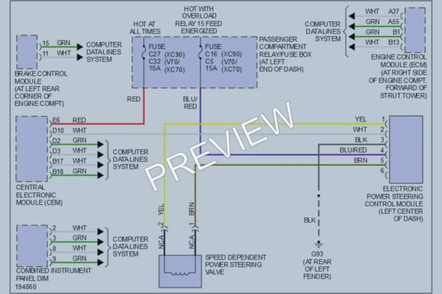 2004 Volvo XC90 Electronic Power Steering wiring diagram preview