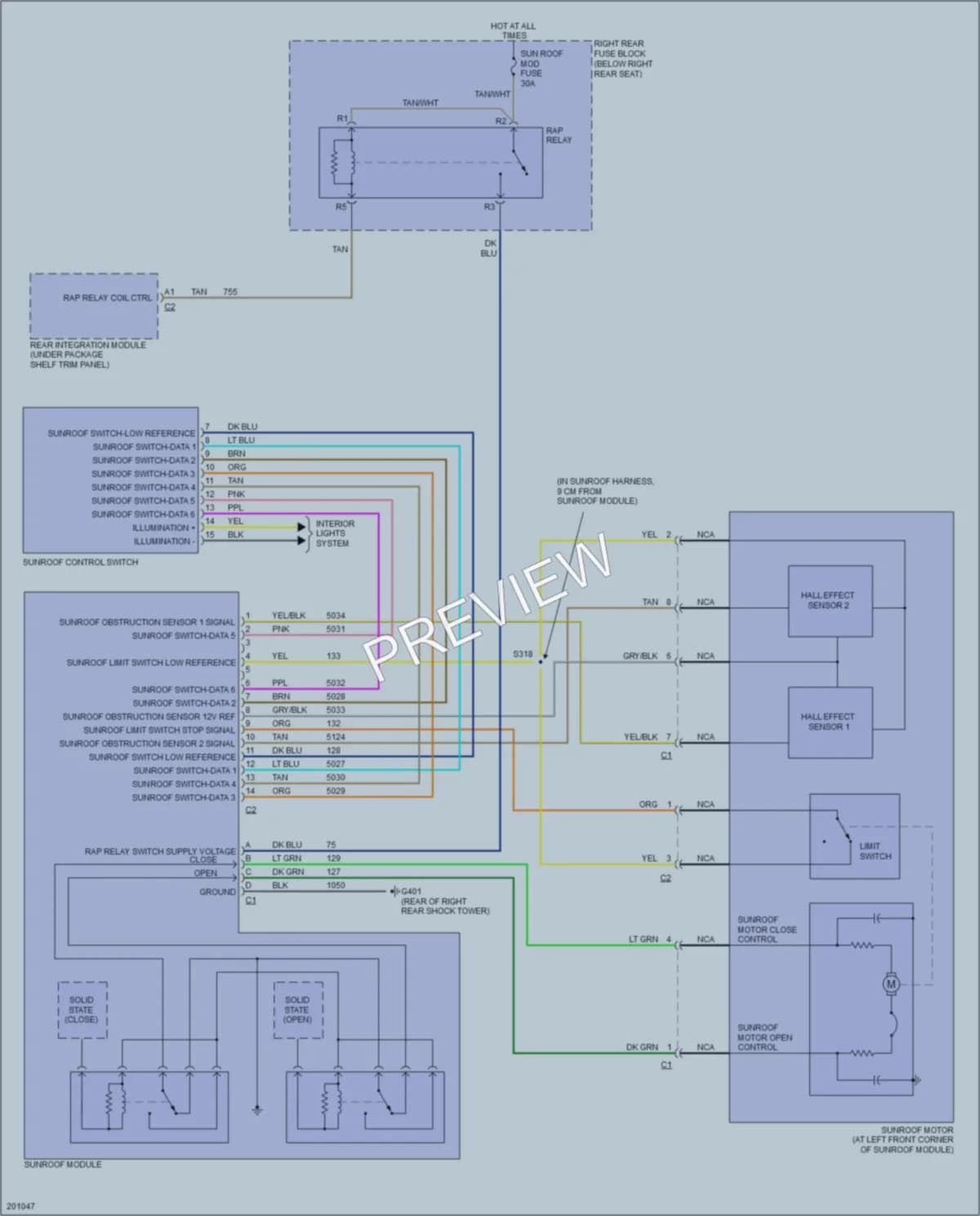 2005 Cadillac CTSV Power Top Sunroof wiring diagram preview