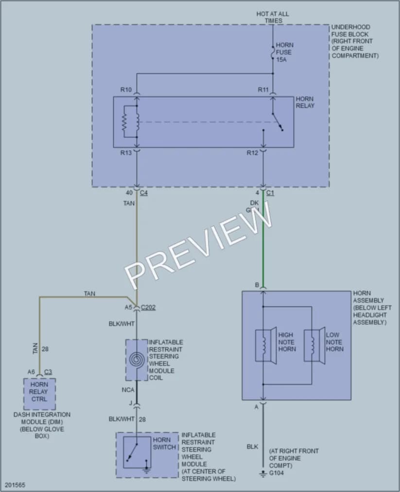2005 Cadillac SRX Horn wiring diagram preview