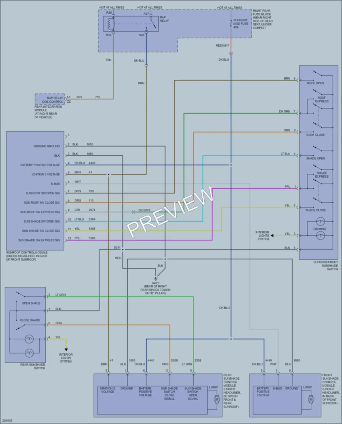 2005 Cadillac SRX Power Top Sunroof wiring diagram preview