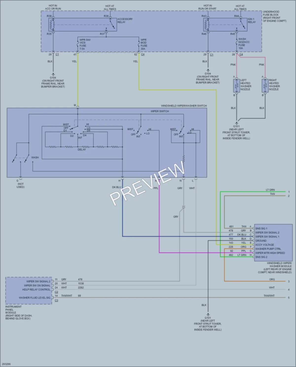 2005 Cadillac STS Wiper Washer wiring diagram preview