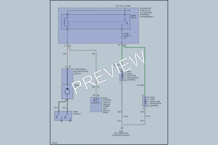 2005 Chevrolet 2500 Hd Horn wiring diagram preview with protected circuit layout