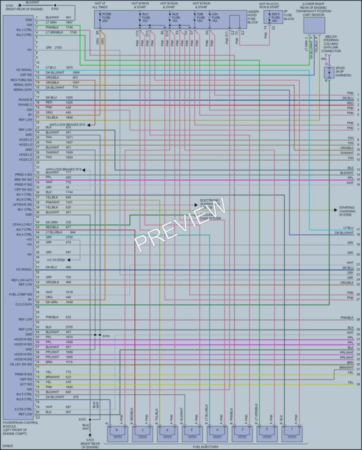 2005 Chevrolet 3500 Engine Performance wiring diagram preview with protected circuit layout