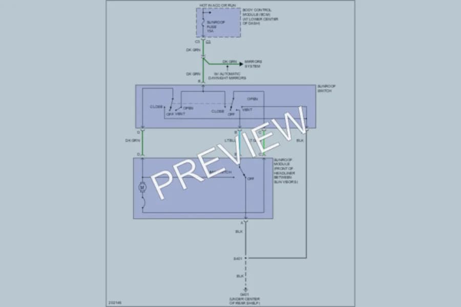2005 Chevrolet Cobalt Power Top Sunroof wiring diagram preview