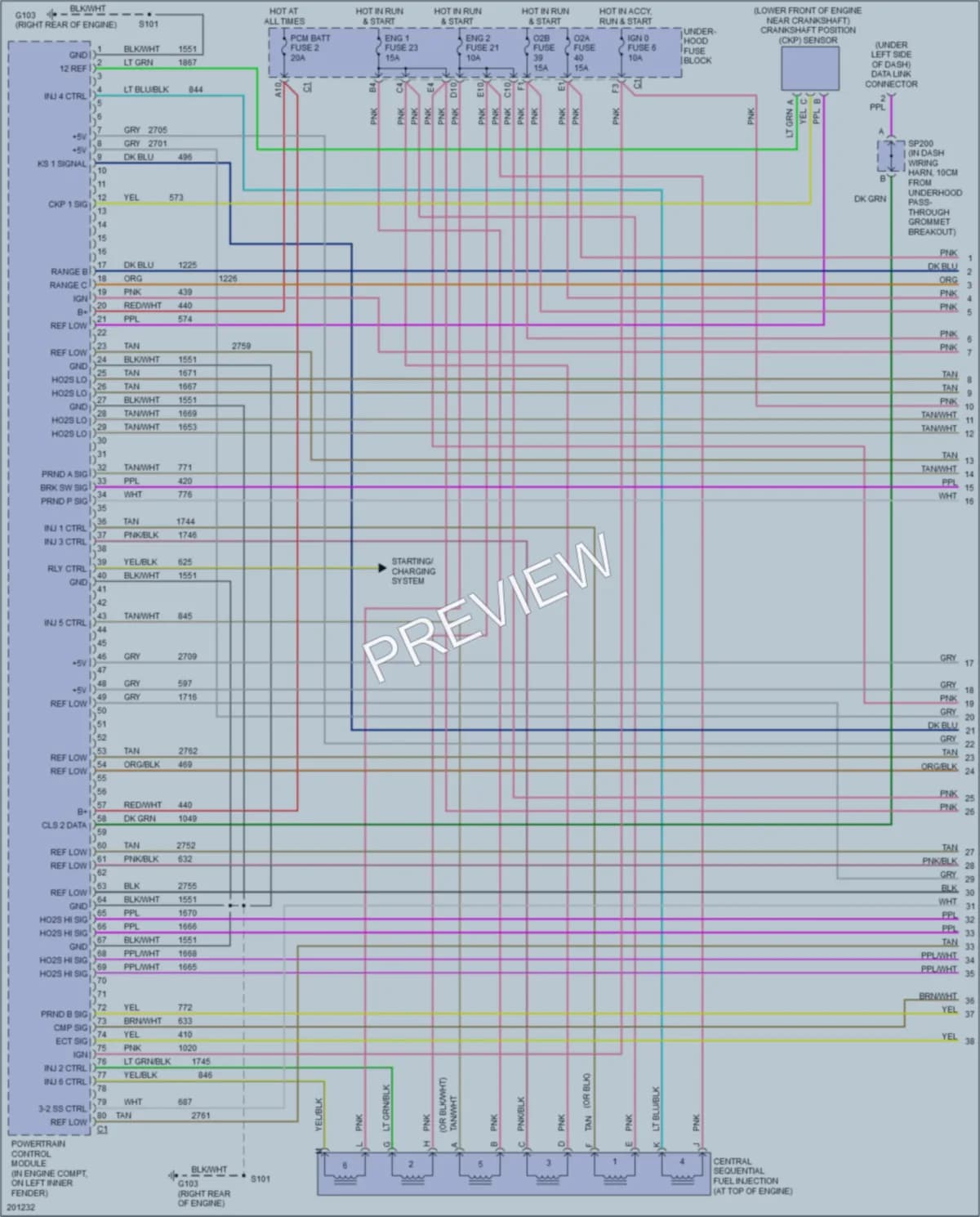 2005 Chevrolet G2500 Engine Performance wiring diagram preview with protected circuit layout