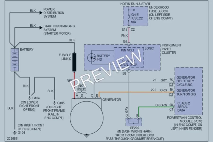 2005 Chevrolet G2500 Starting Charging wiring diagram preview with protected circuit layout