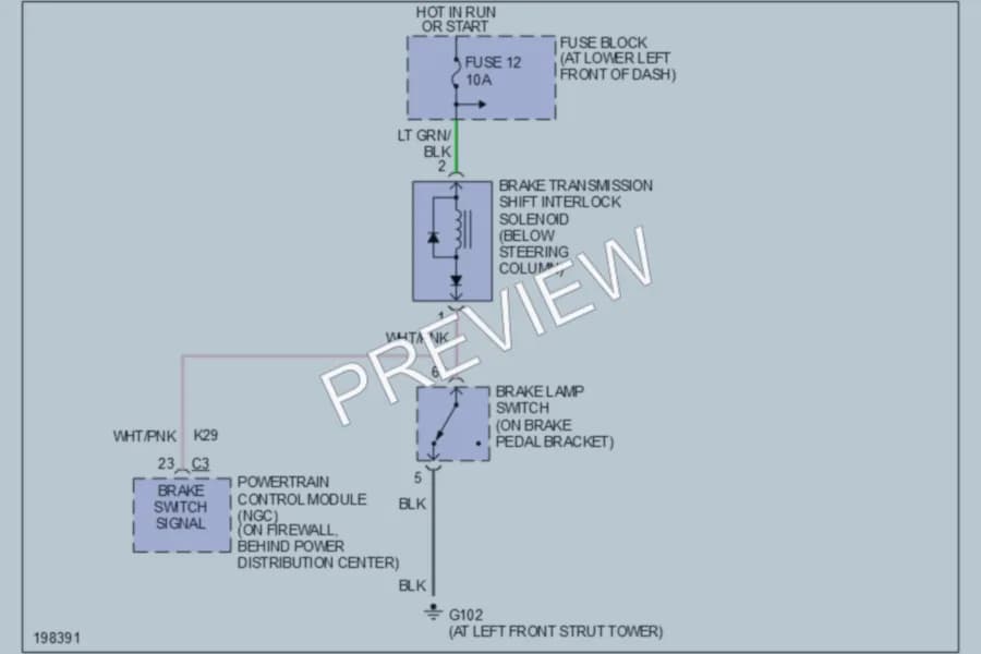 2005 Chrysler PTCruiser Shift Interlock wiring diagram preview