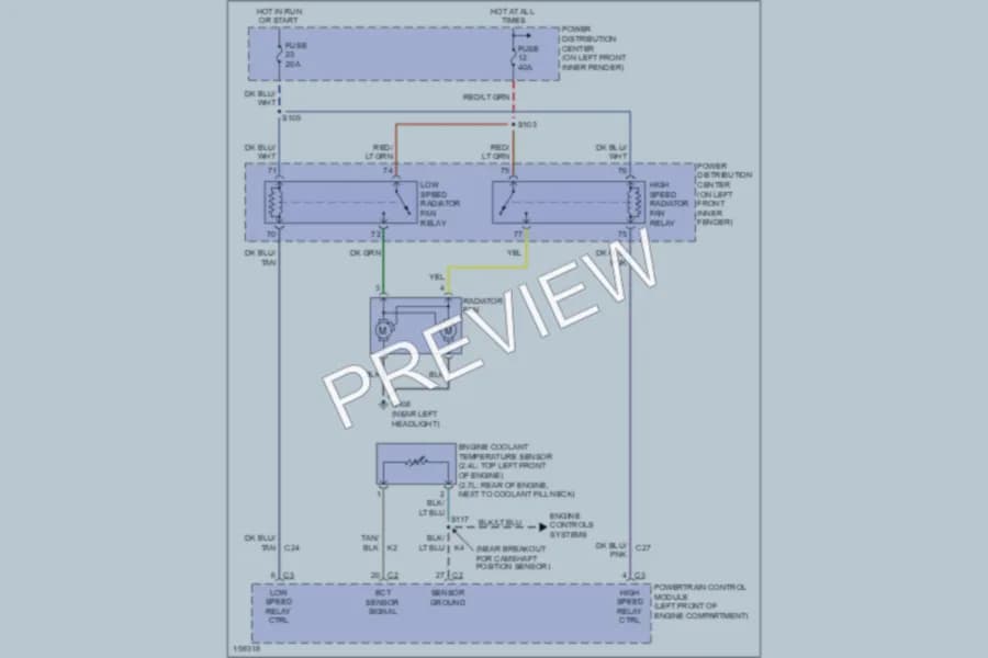 2005 Chrysler 2D Convertible Cooling Fan wiring diagram preview with protected circuit layout