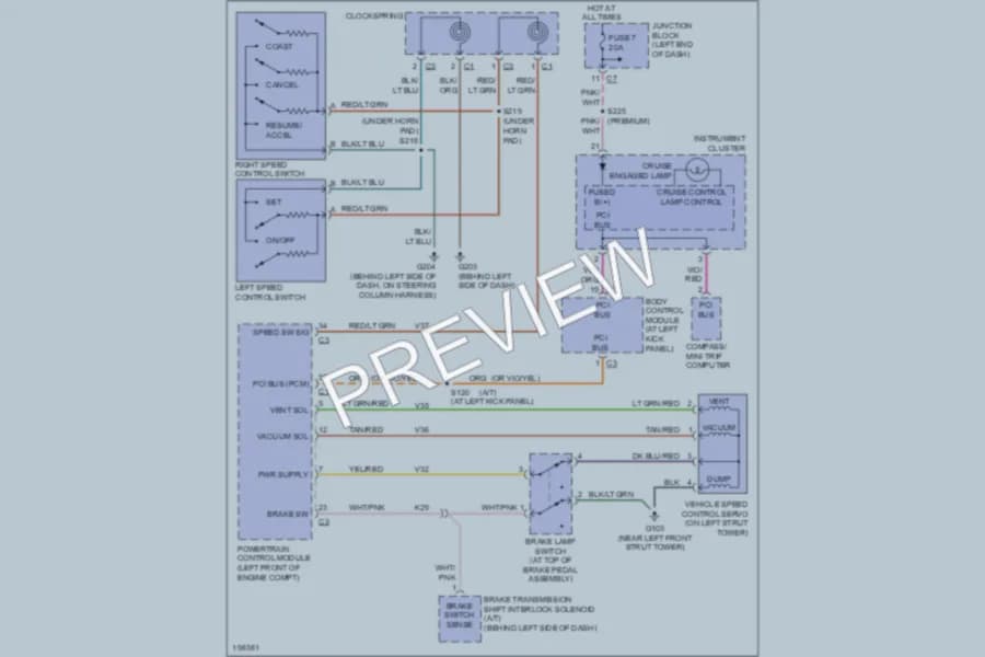 2005 Chrysler 2D Convertible Cruise Control wiring diagram preview with protected circuit layout
