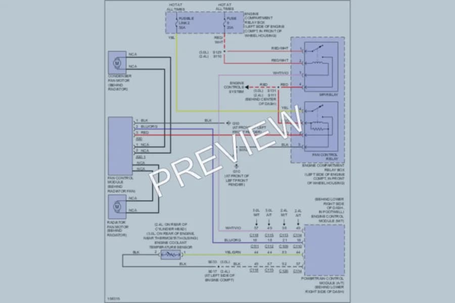 2005 Chrysler 2D Coupe Cooling Fan wiring diagram preview with protected circuit layout