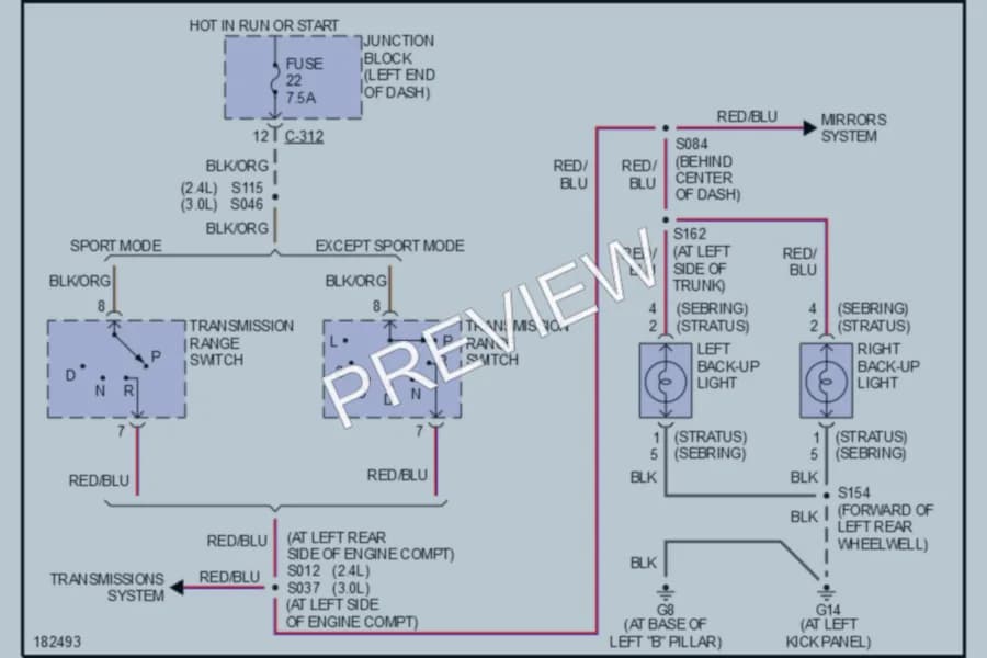 2005 Chrysler 2D Coupe Exterior Lights wiring diagram preview with protected circuit layout