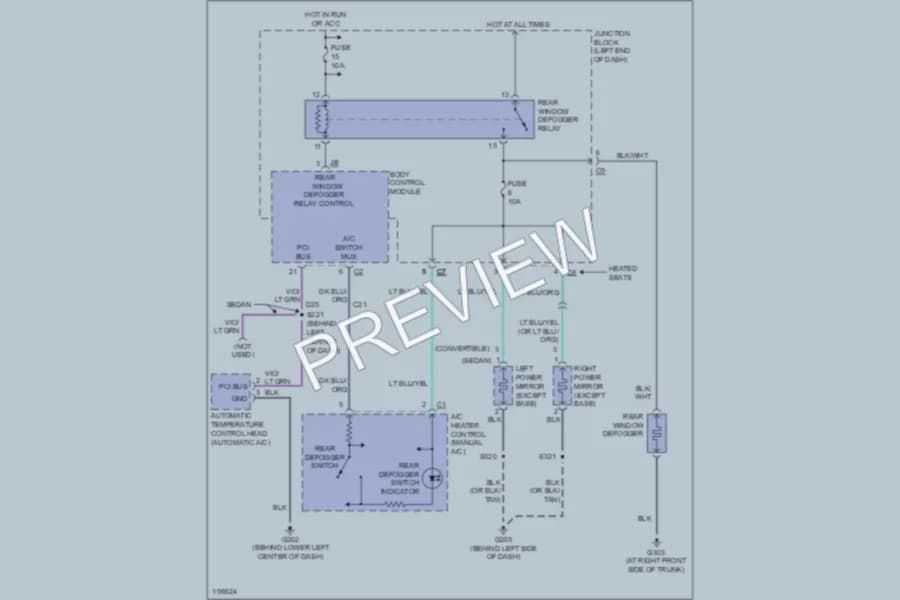 2005 Chrysler 4D Sedan Defoggers wiring diagram preview with protected circuit layout