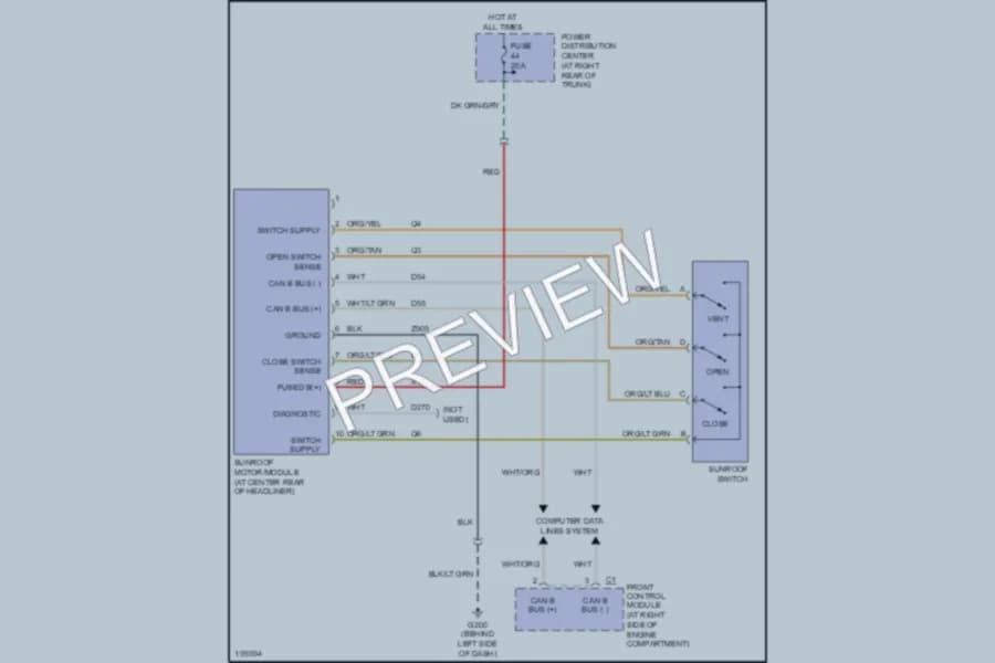 2005 Dodge Magnum Power Top Sunroof wiring diagram preview