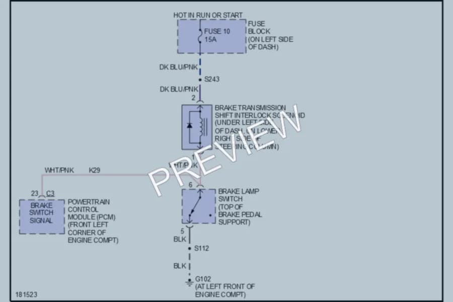 2005 Dodge Neon Shift Interlock wiring diagram preview