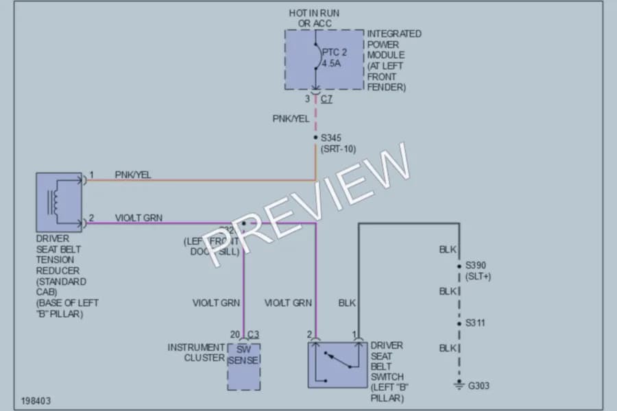 2005 Dodge R1500 Passive Restraints wiring diagram preview with protected circuit layout