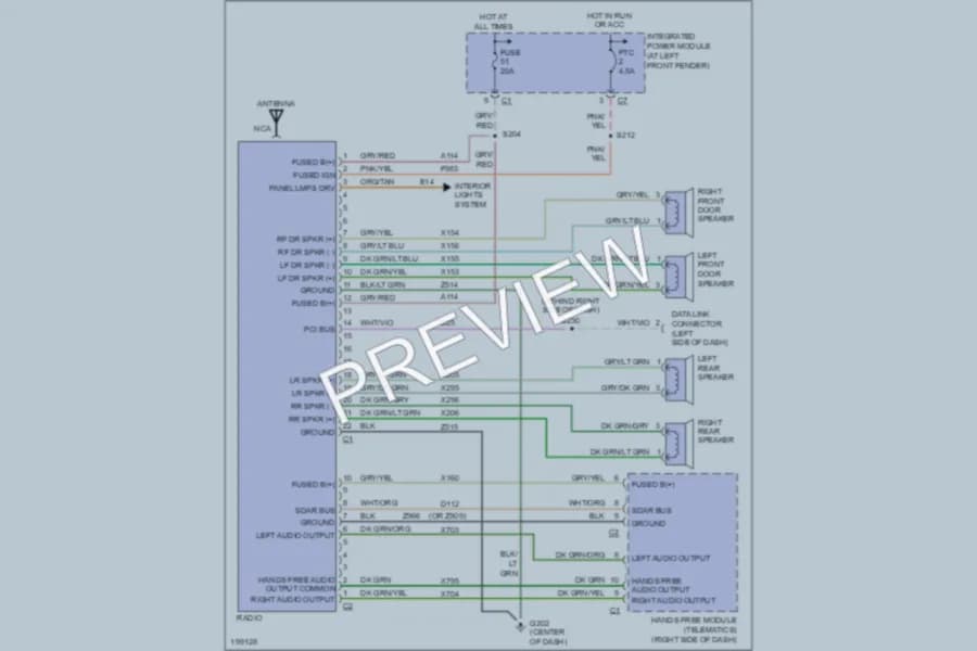 2005 Dodge R1500 Radio wiring diagram preview with protected circuit layout