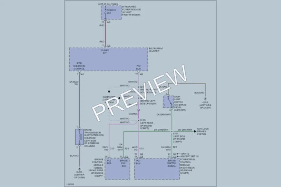 2005 Dodge R1500 Shift Interlock wiring diagram preview with protected circuit layout
