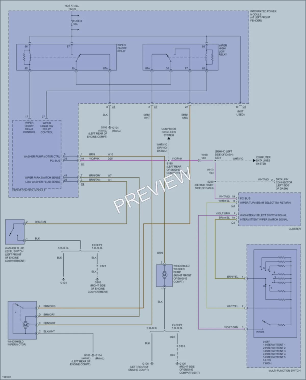 2005 Dodge R1500 Wiper Washer wiring diagram preview with protected circuit layout