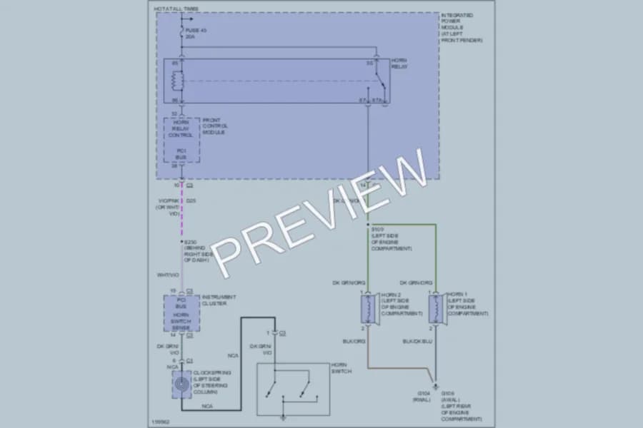 2005 Dodge R2500 Horn wiring diagram preview with protected circuit layout