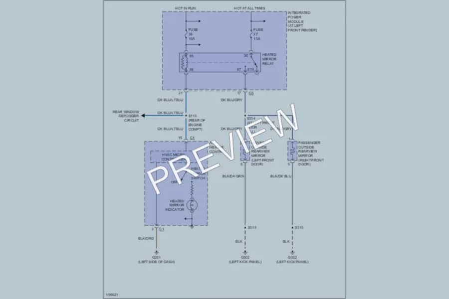 2005 Dodge R3500 Defoggers wiring diagram preview with protected circuit layout