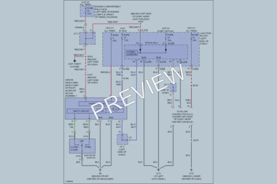 2005 Dodge 2D Coupe Power Top Sunroof wiring diagram preview with protected circuit layout