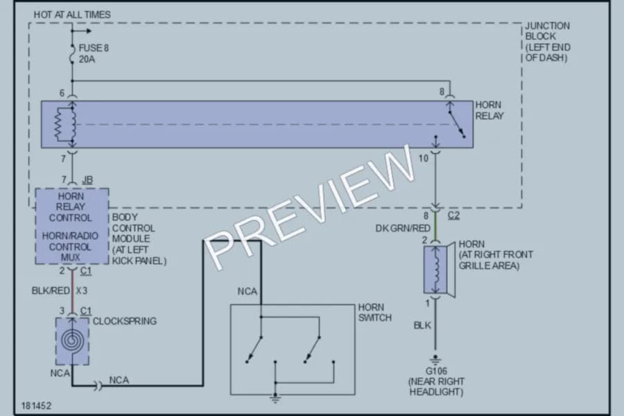 2005 Dodge 4D Sedan Horn wiring diagram preview with protected circuit layout