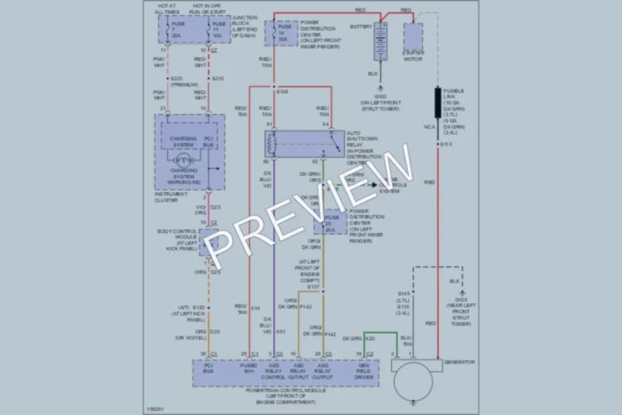 2005 Dodge 4D Sedan Starting Charging wiring diagram preview with protected circuit layout