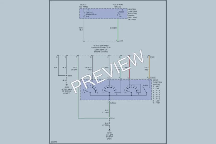 2005 Ford E250 Wiper Washer wiring diagram preview with protected circuit layout