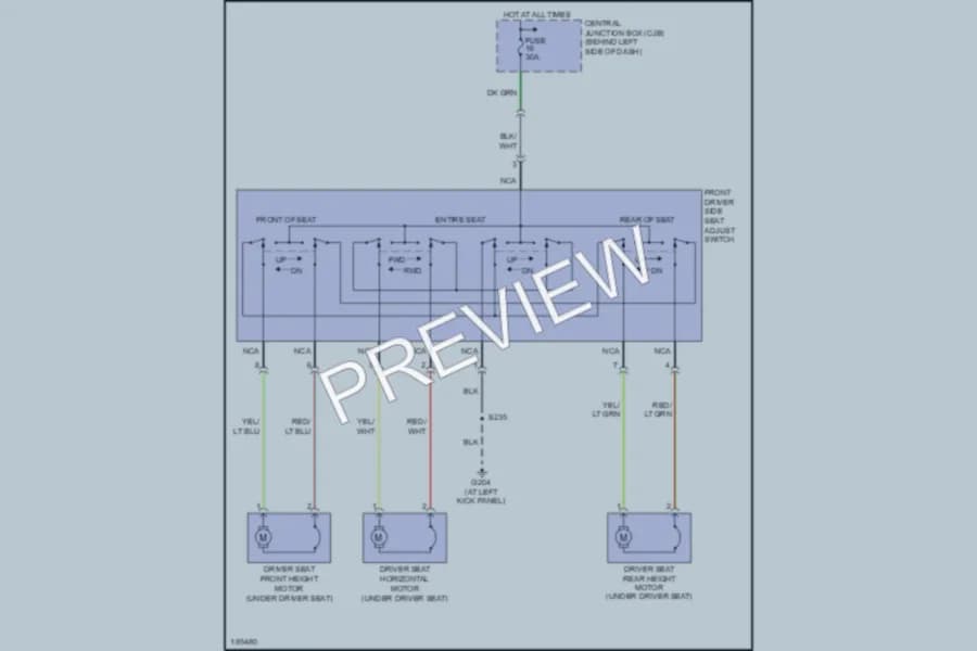 2005 Ford E350 Super Duty Power Seats wiring diagram preview with protected circuit layout