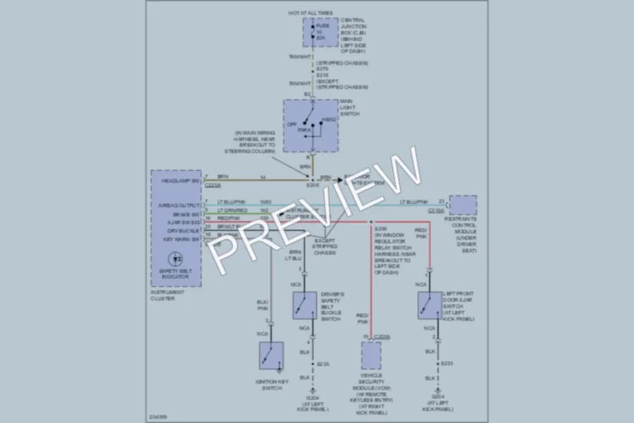 2005 Ford E350 Super Duty Warning Systems wiring diagram preview with protected circuit layout