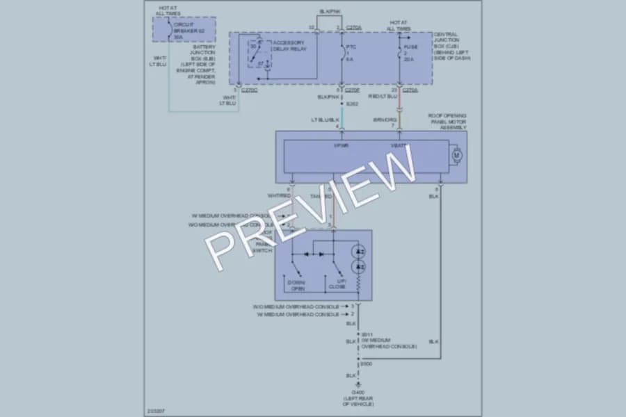 2005 Ford Explorer Power Top Sunroof wiring diagram preview