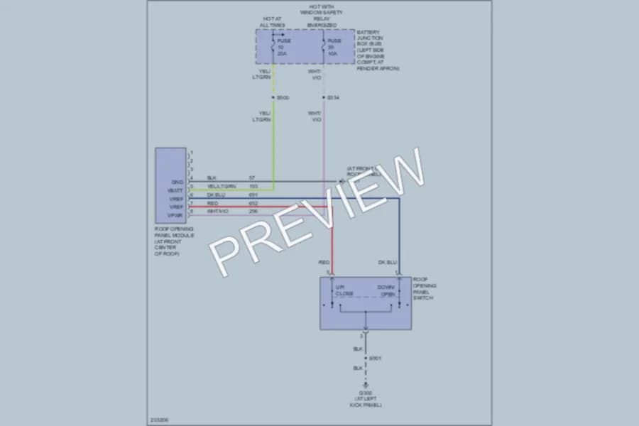 2005 Ford ExplorerSportTrac Power Top Sunroof wiring diagram preview