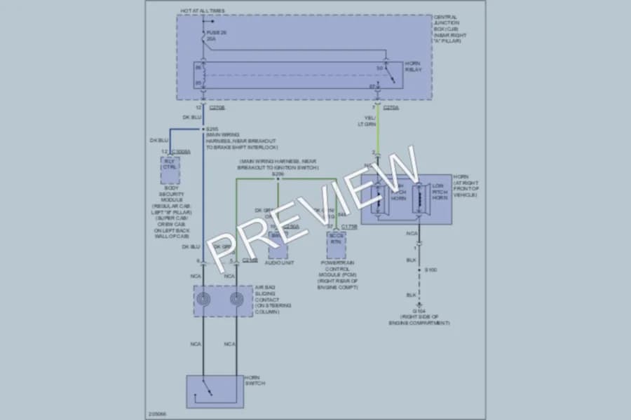2005 Ford F150 Horn wiring diagram preview with protected circuit layout