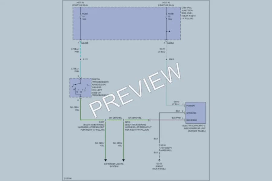 2005 Ford F150 Power Mirrors wiring diagram preview with protected circuit layout