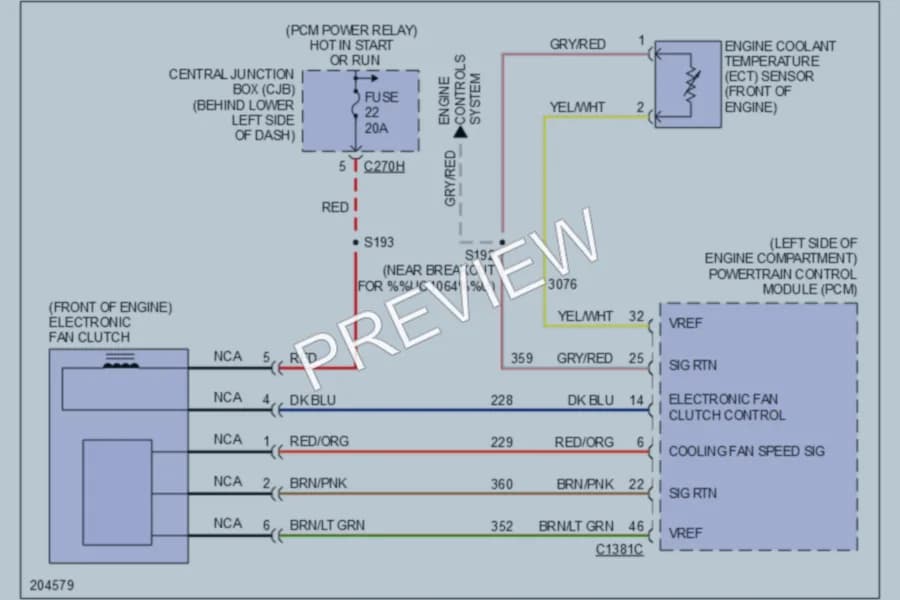2005 Ford F350 Super Duty Cooling Fan wiring diagram preview with protected circuit layout