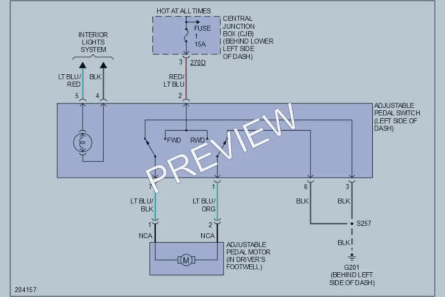 2005 Ford F350 Super Duty Power Seats wiring diagram preview with protected circuit layout