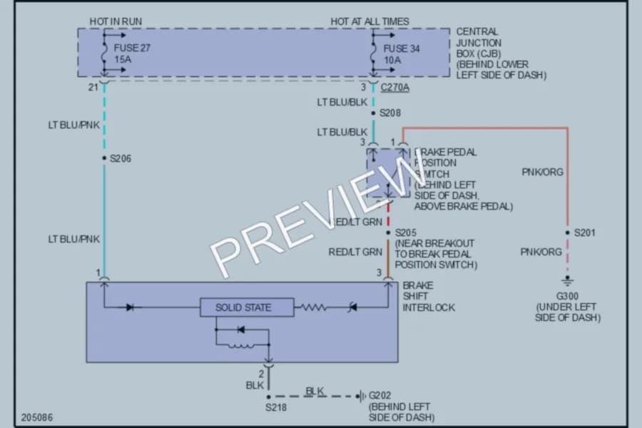 2005 Ford F450ChsCab Shift Interlock wiring diagram preview