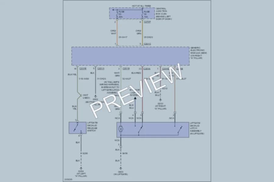 2005 Ford Focus Trunk Tailgate Fuel Door wiring diagram preview