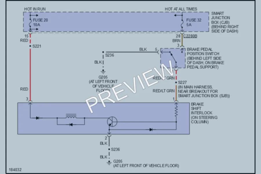 2005 Ford Ranger Shift Interlock wiring diagram preview