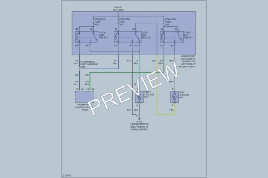 2005 GMC 1500 Hd Cooling Fan wiring diagram preview with protected circuit layout