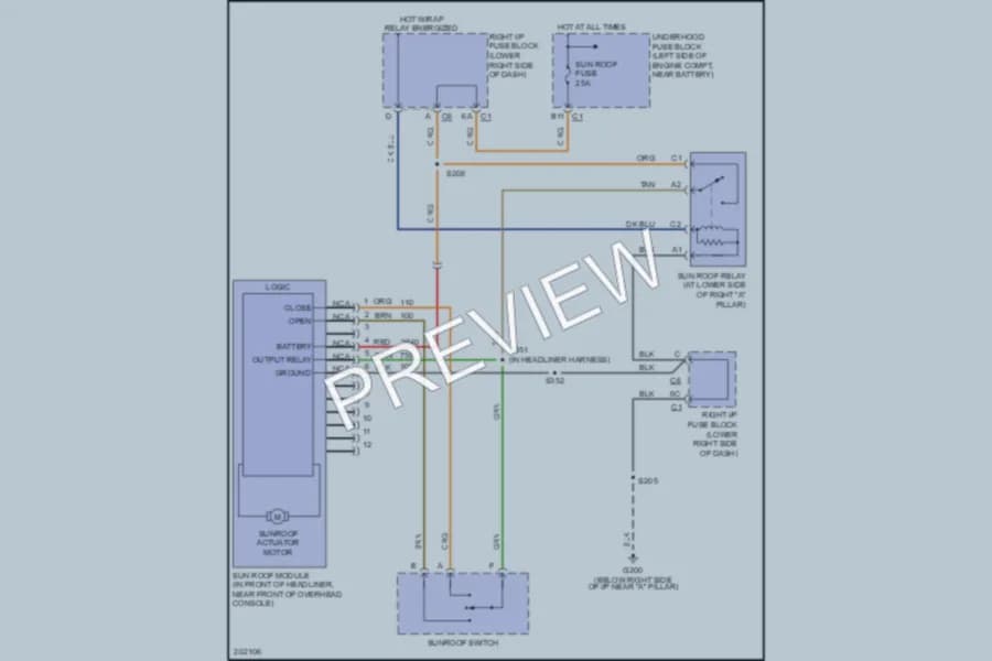 2005 GMC K1500YukonXL Power Top Sunroof wiring diagram preview