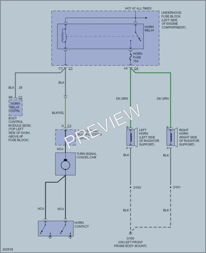 2005 HUMMER H2SUT Horn wiring diagram preview