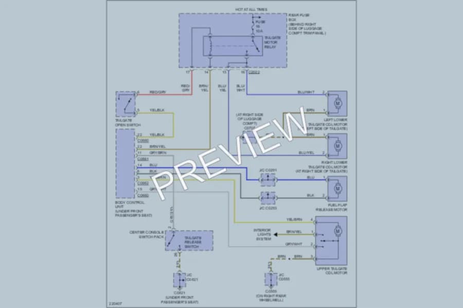 2005 LandRover RangeRover Trunk Tailgate Fuel Door wiring diagram preview