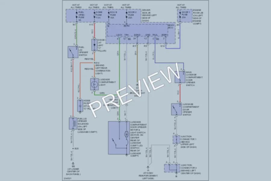 2005 Lexus ES330 Trunk Tailgate Fuel Door wiring diagram preview