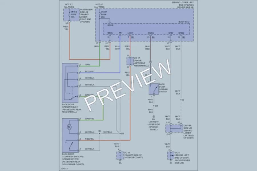 2005 Lexus IS300 Trunk Tailgate Fuel Door wiring diagram preview