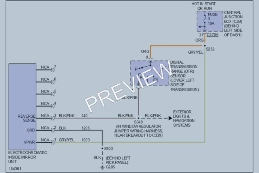 2005 Lincoln Aviator Power Mirrors wiring diagram preview