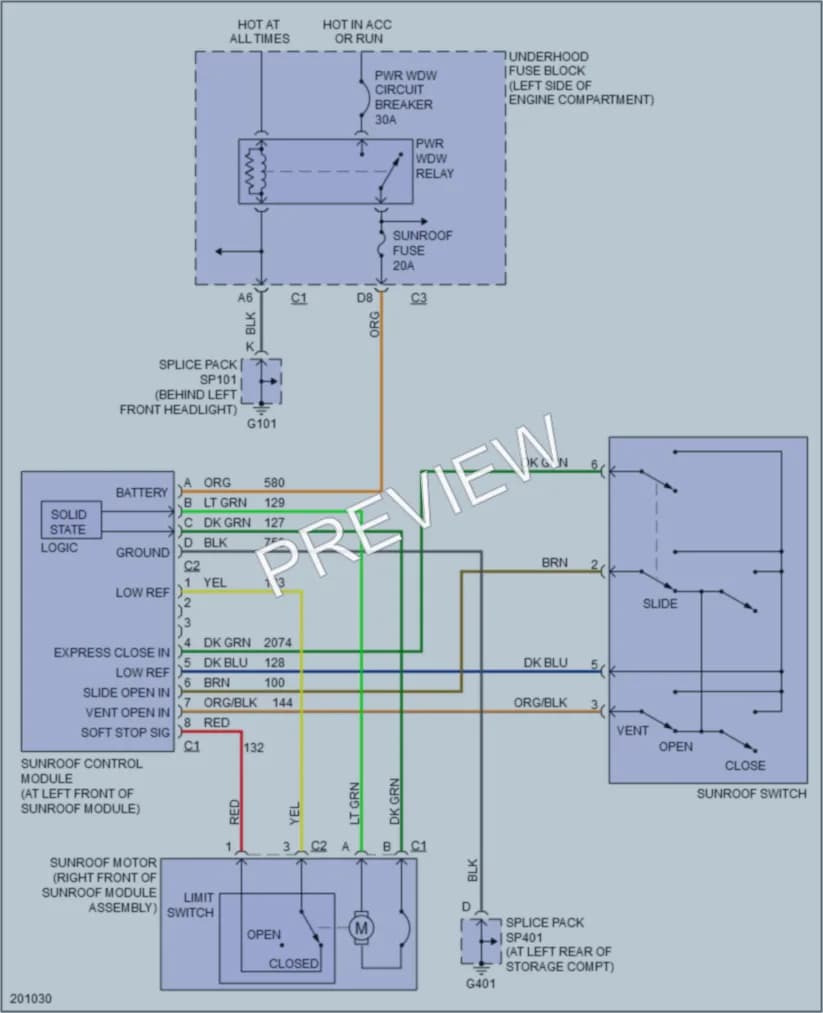 2005 Saturn VUE Power Top Sunroof wiring diagram preview