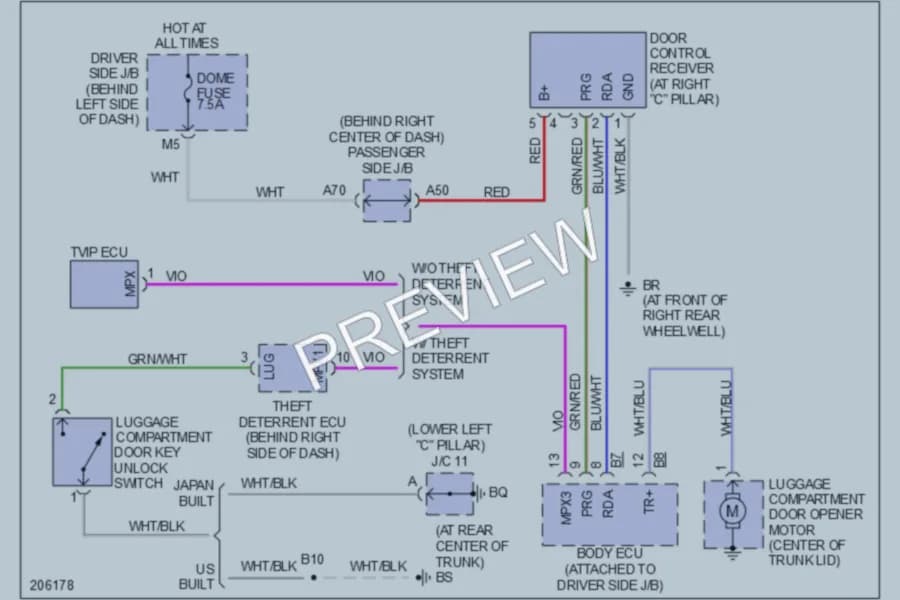 2005 Toyota Camry Trunk Tailgate Fuel Door wiring diagram preview