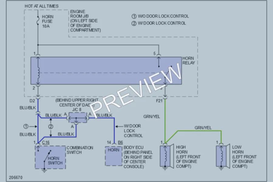 2005 Toyota Celica Horn wiring diagram preview