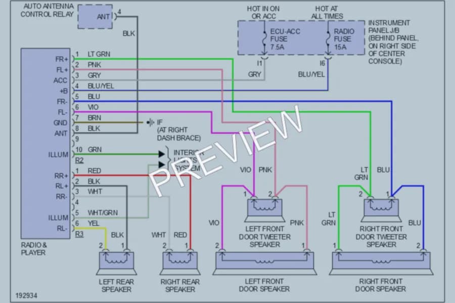 2005 Toyota Celica Radio wiring diagram preview